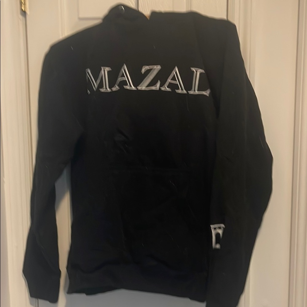 Ladies Black Hoodie with White 'MAZAL' Print